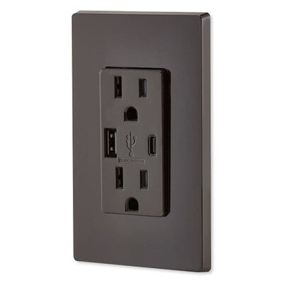Leviton Decora USB Type-A/Type-C Wall Outlet Charger, 15A, Brown