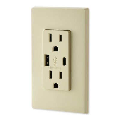 Leviton Decora USB Type-A/Type-C Wall Outlet Charger, 15A, Ivory