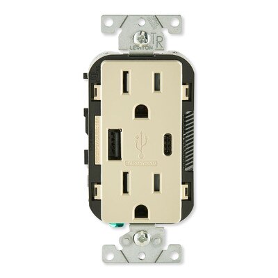 Leviton Decora USB Type-A/Type-C Wall Outlet Charger, 15A, Ivory