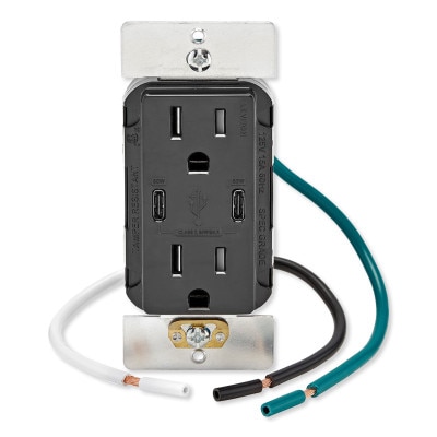 Leviton 60W USB Dual Type C/C Power Delivery Wall Charger with 15A Tamper Resistant Outlet, Black