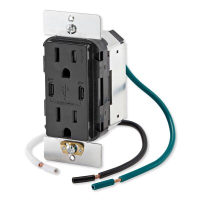 Leviton 60W USB Dual Type C/C Power Delivery Wall Charger with 15A Tamper Resistant Outlet, Black