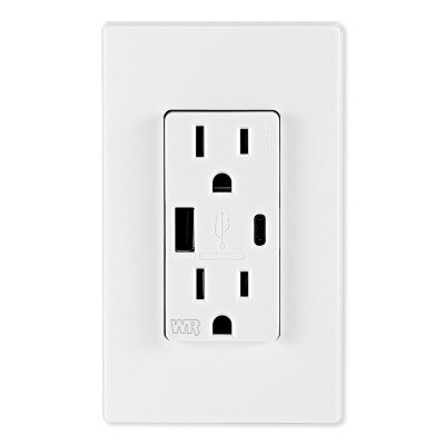 Leviton Weather-Resistant Receptacle with USB Type A/Type-C, 15A