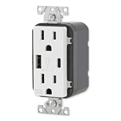 Leviton Weather-Resistant Receptacle with USB Type A/Type-C, 15A