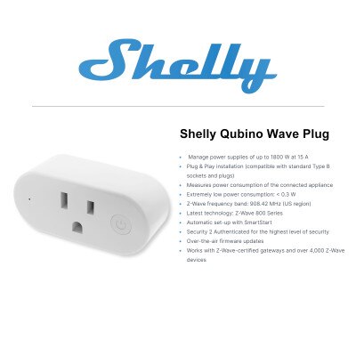 Shelly Qubino Wave Plug, Z-Wave 800 Smart Wall Plug