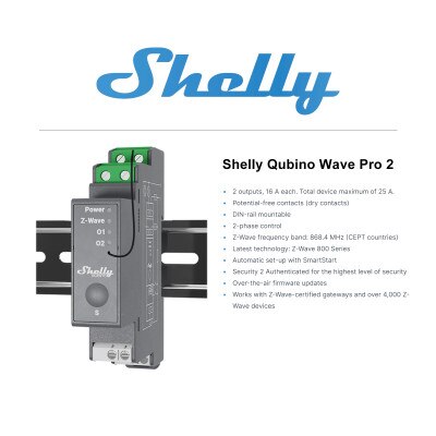 Shelly Qubino Wave Pro 2 Channel Z-Wave 800 Relay Module
