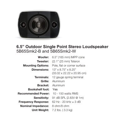 Russound Acclaim 5 Series OutBack Single Point Stereo Speaker, 6.5", White