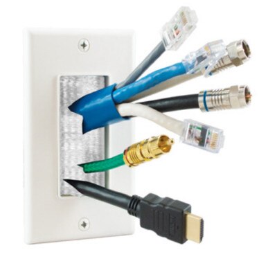 SCP Audio/Video Cable Entrance Wall Plate, Single Gang, Brush Style, White