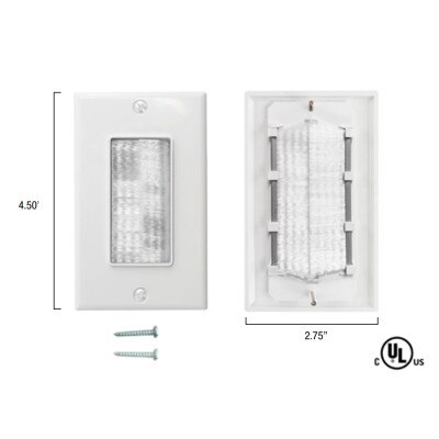 SCP Audio/Video Cable Entrance Wall Plate, Single Gang, Brush Style, White