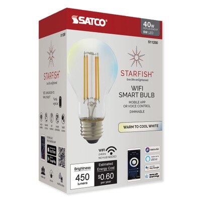 SATCO Starfish Wi-Fi 5W LED A19 Clear Tunable White Filament Bulb