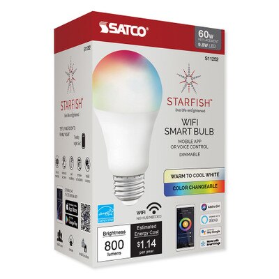 SATCO Starfish Wi-Fi 9.5W LED A19 RGB and Tunable White Smart Bulb
