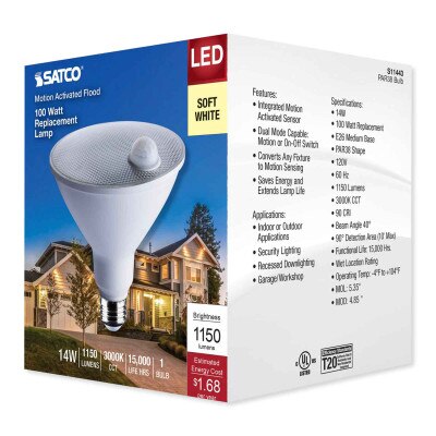 SATCO LED PIR Sensor Lamp, PAR 38, 3000K