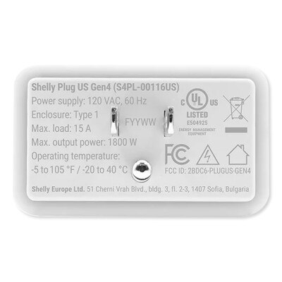 Shelly Plug Gen4 White US 1 pack