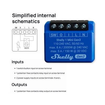 Shelly Wi-Fi 1 Mini Gen3 Smart Relay