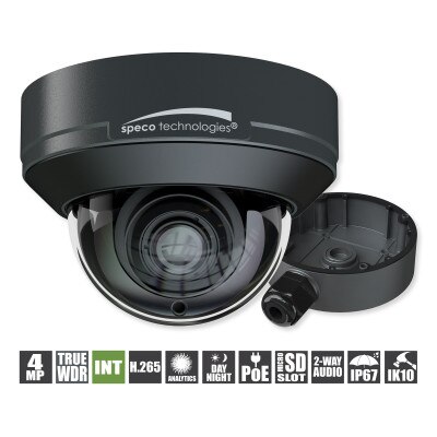 Speco 4MP Intensifier AI IP Dome Camera with Junction Box, 2.8-12mm motorized Lens, NDAA
