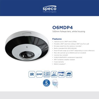 Speco 6MP IP Indoor/Outdoor 360-Degree Fisheye Camera with Junction Box