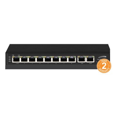 Speco 10-Port Gigabit Network Switch, 8 ports PoE, 2 ports uplink