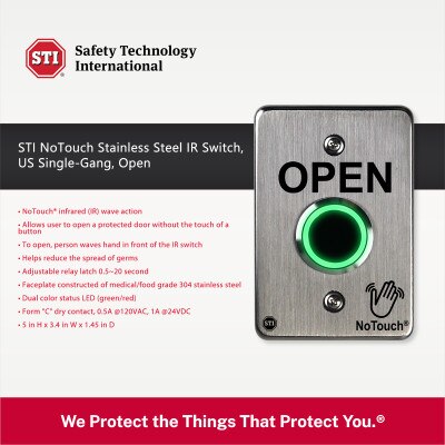 STI NoTouch Stainless Steel IR Switch, US Single-Gang, Open