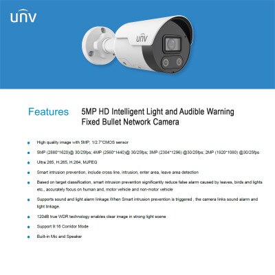 Uniview 5MP HD Tri-Guard Dual-Light Bullet Camera, 2.8mm Fixed Lens