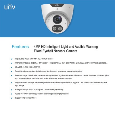 Uniview 4MP HD Tri-Guard Dual-Light Turret Camera, 2.8mm Fixed Lens