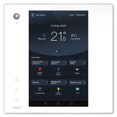 Zipato ZipaTile2 Z-Wave Home Automation Controller, White Touch Panel with Silver Frame
